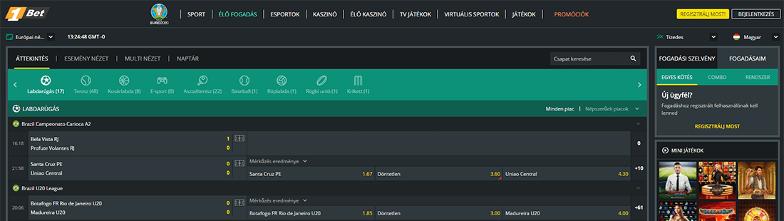 A 1Bet élő fogadás részlegében megtalálod a legnépszerűbb sportokat is