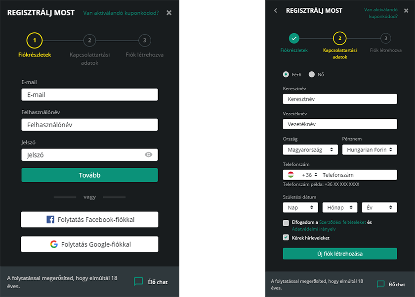 A 1Bet regisztrációs folyamata csupán pár kisebb lépésből áll