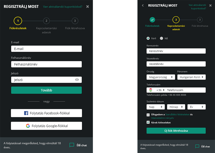 A 1Bet regisztrációs folyamata csupán pár kisebb lépésből áll 