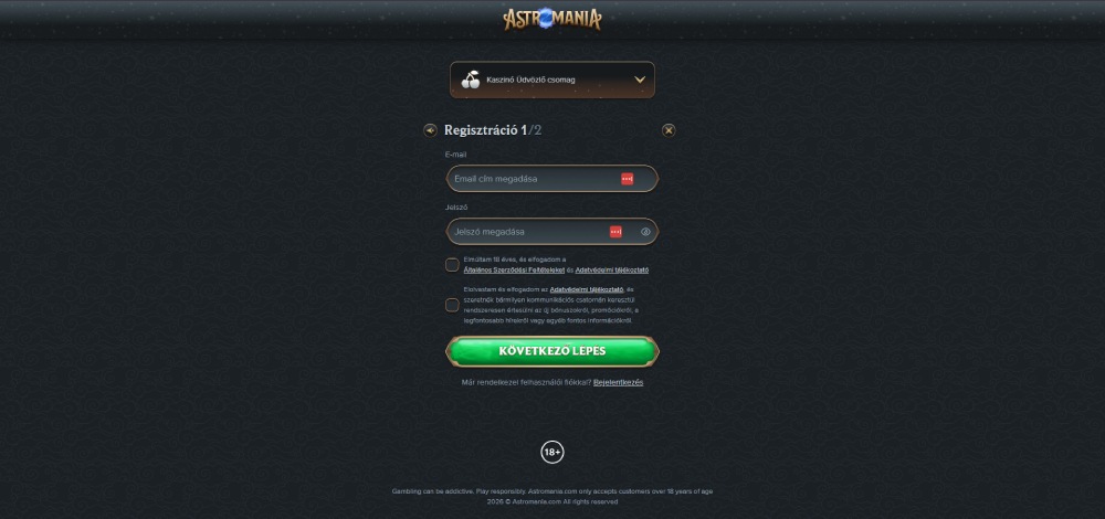 AstroMania casino regisztráció