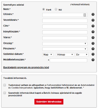 betclic regisztrációs űrlap