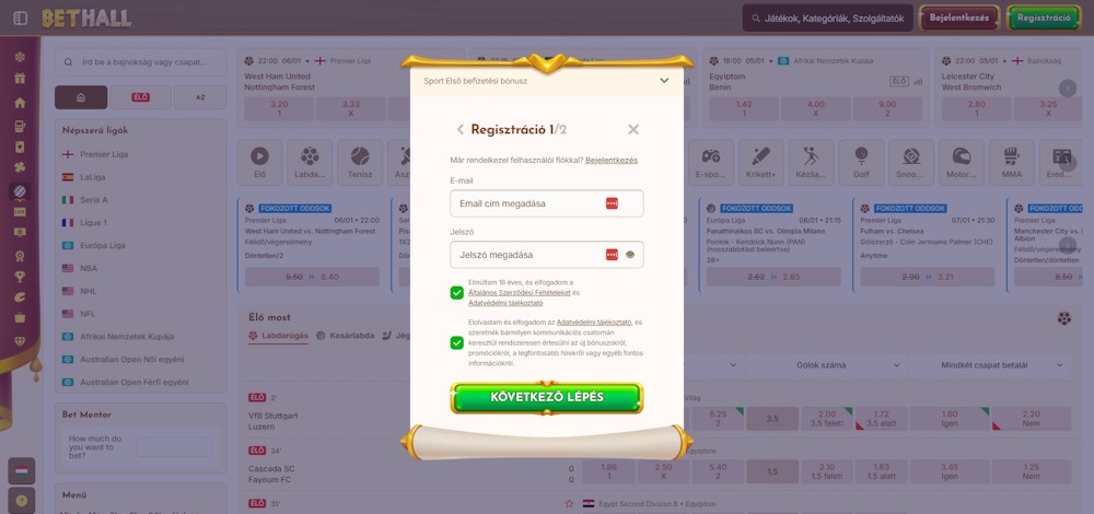 BetHall regisztráció