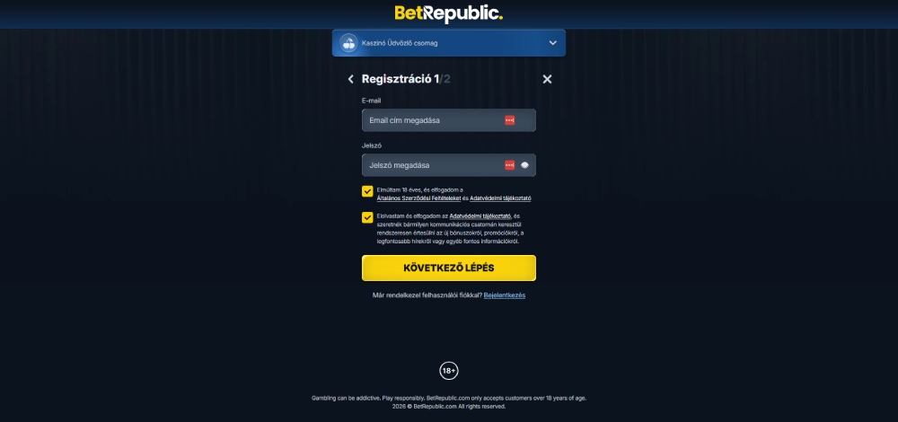 BetRepublic casino regisztráció