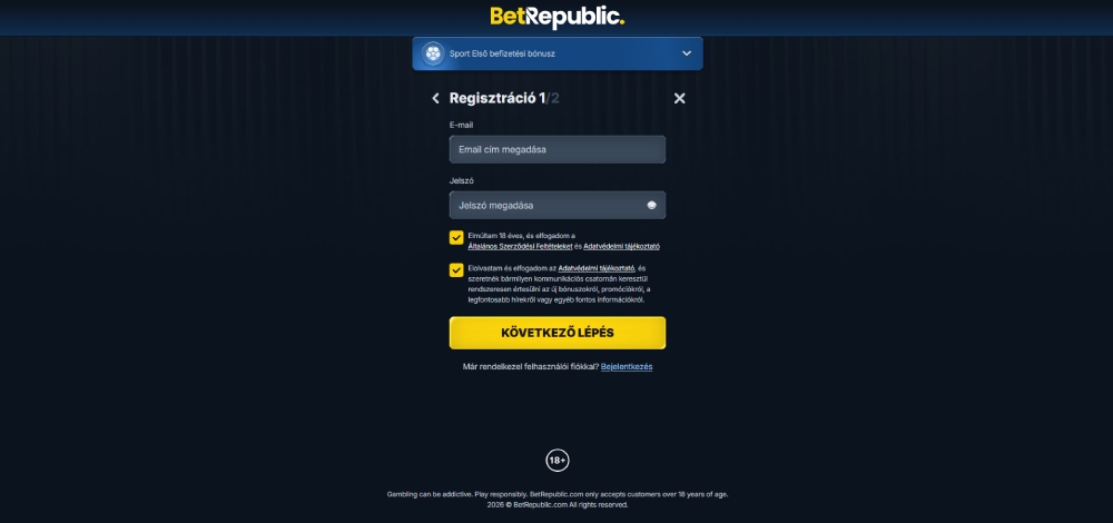BetRepublic regisztráció