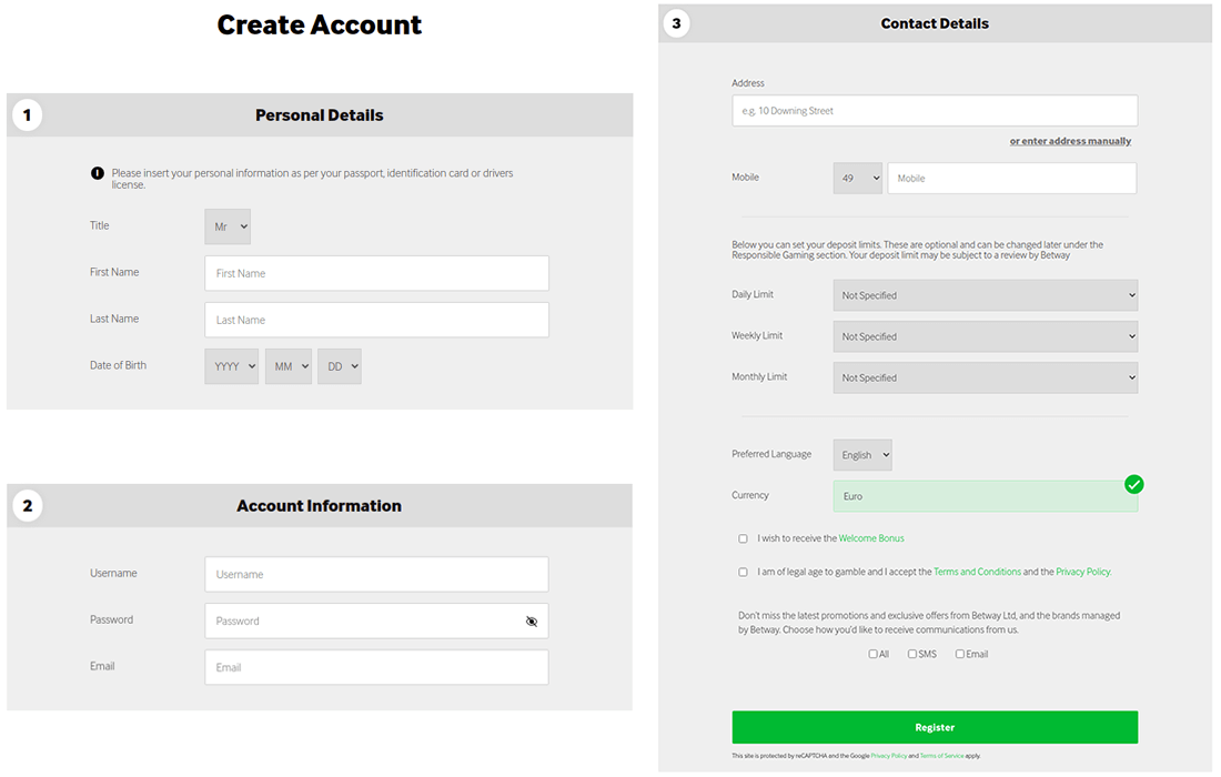 A Betway regisztrációs folyamata három fő lépésből áll