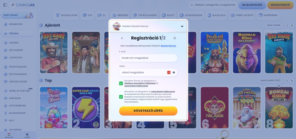 CasinoLab regisztráció