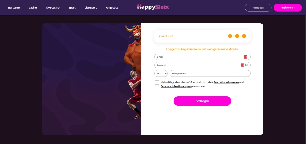 HappySlots Casino Registrierung