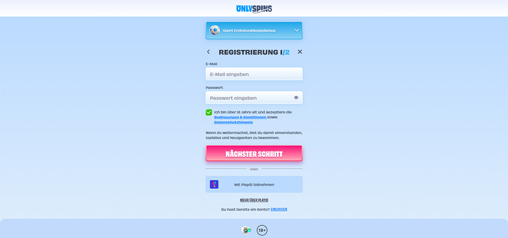 OnlySpins registrierung