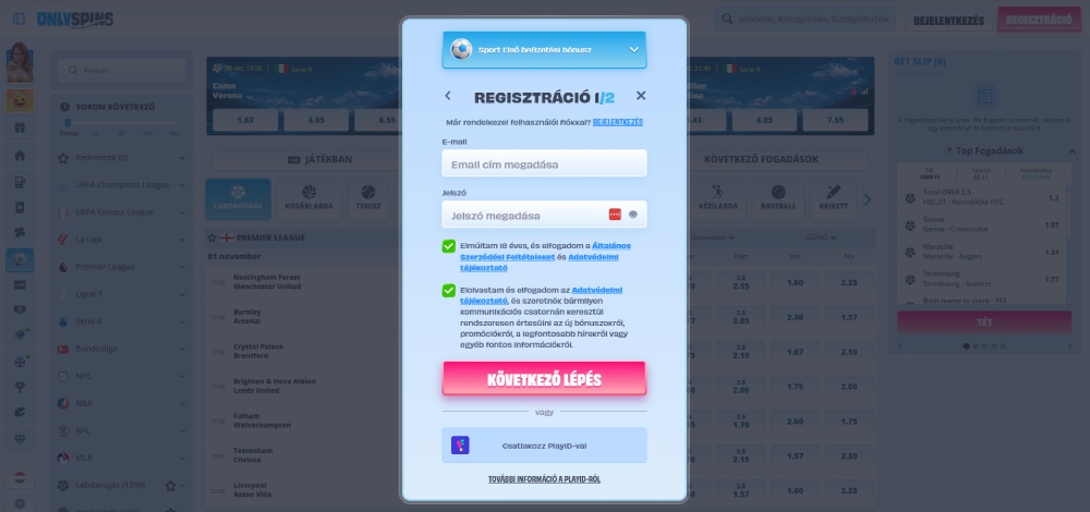 OnlySpins regisztráció