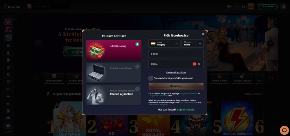 RoyalXO Casino regisztráció