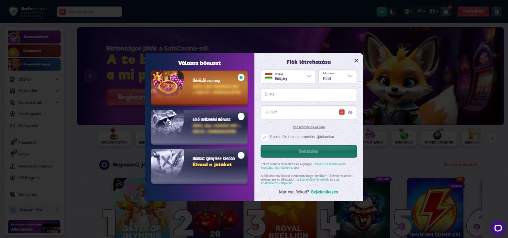 SafeCasino Casino regisztráció