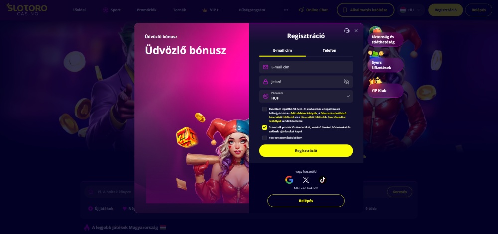 Slotoro casino regisztráció