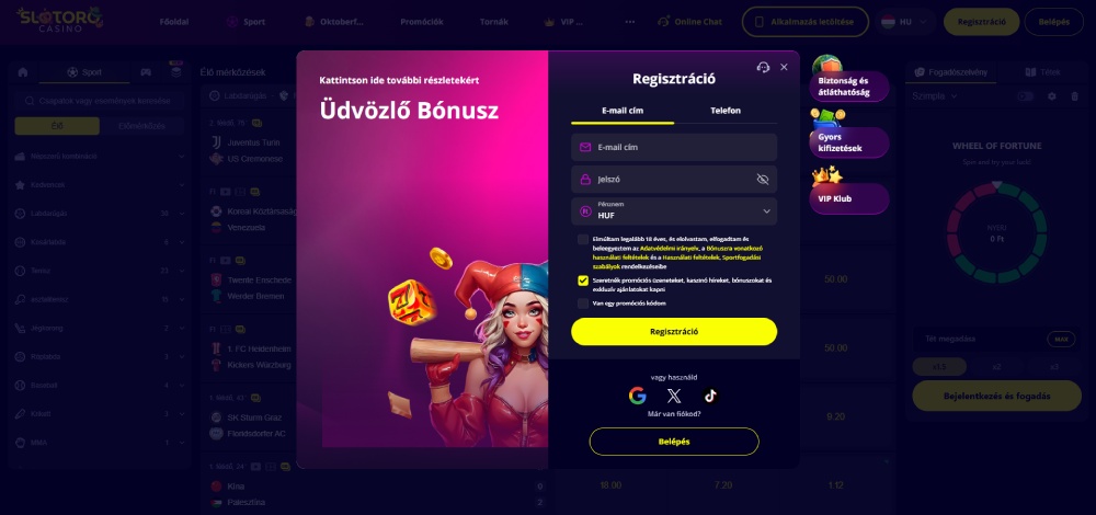 Slotoro regisztráció