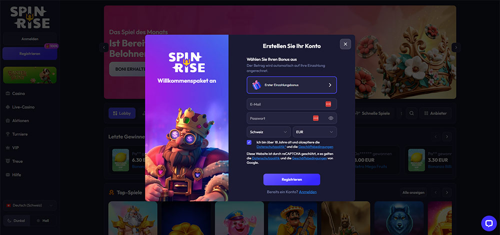 Spinrise Casino Registrierung