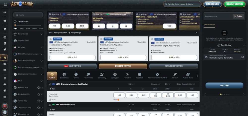 Sportwetten bei Astromania