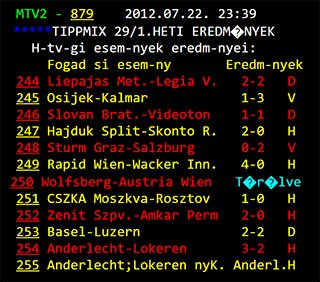 A fogadás eredmények mindegyike a Teletext 879. oldalán található