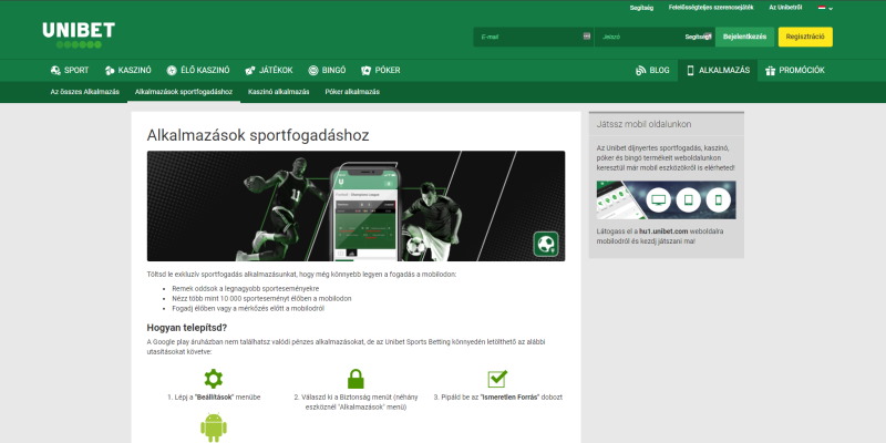 Unibet mobilalkalmazás