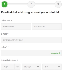 Unibet regisztrációs űrlap