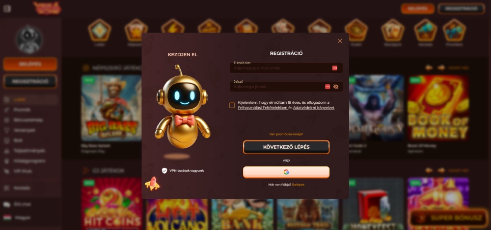 Vegazone Casino regisztráció